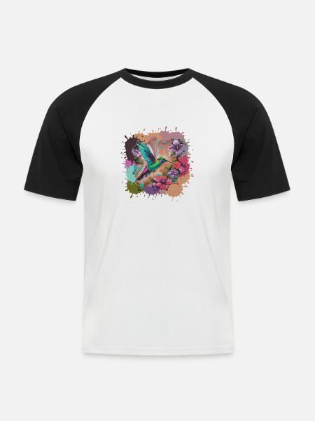 Kolibri, Graffiti, Malerei, bunt - Männer Baseball-T-Shirt - Weiß/Schwarz