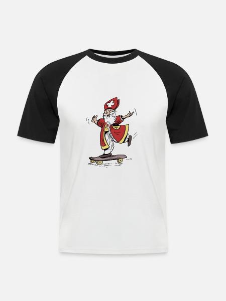 Heilige auf Skateboard Färbung - Männer Baseball-T-Shirt - Weiß/Schwarz