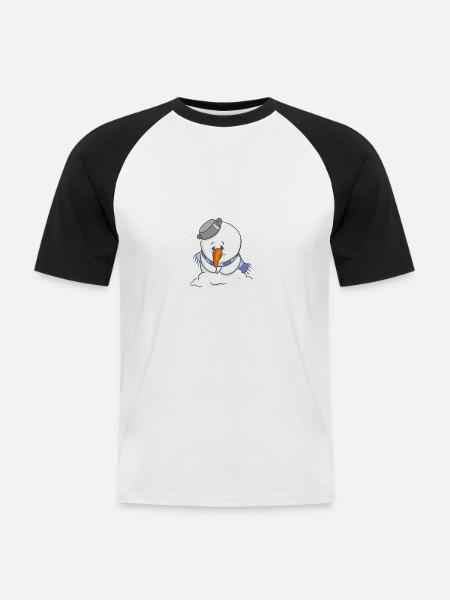 Snowsey, den lille snemand, er trist - Kortærmet herre-baseballshirt - hvid/sort