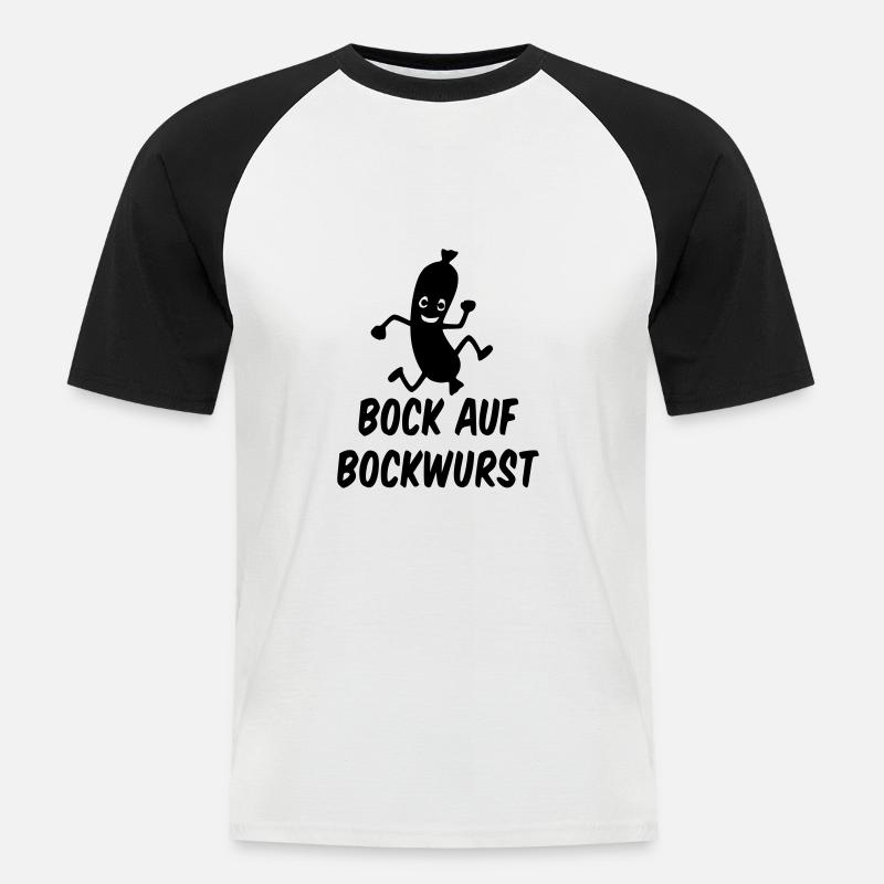 Bock auf Bockwurst - Männer Baseball-T-Shirt - Weiß/Schwarz