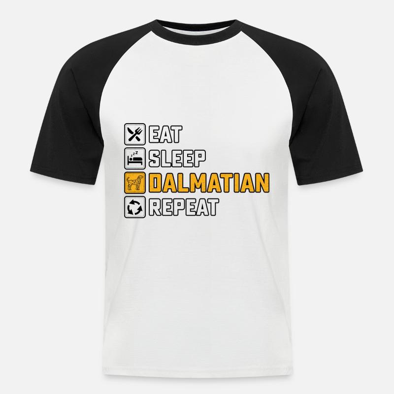 Eat sleep dalmatian repeat - Männer Baseball-T-Shirt - Weiß/Schwarz