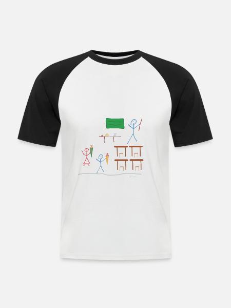 Schulanfang Strichmännnchen, Einschulung Kinder - Männer Baseball-T-Shirt - Weiß/Schwarz