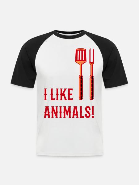 I Like Animals! (Grillbesteck / 3C) - Männer Baseball-T-Shirt - Weiß/Schwarz