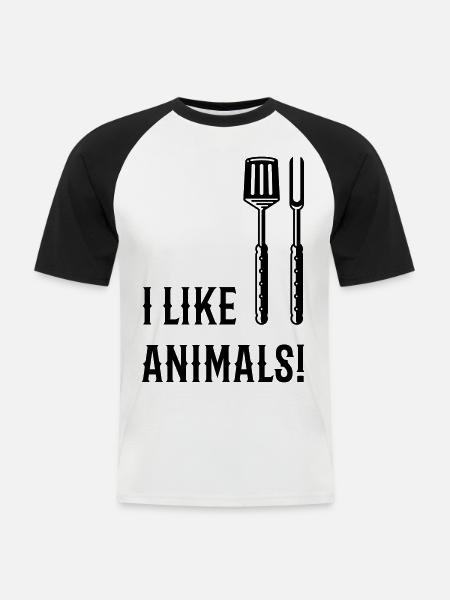 I Like Animals! (Grillbesteck / Black) - Männer Baseball-T-Shirt - Weiß/Schwarz
