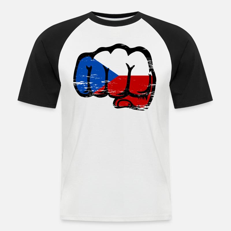 Tschechien Faust Flagge used - Männer Baseball-T-Shirt - Weiß/Schwarz