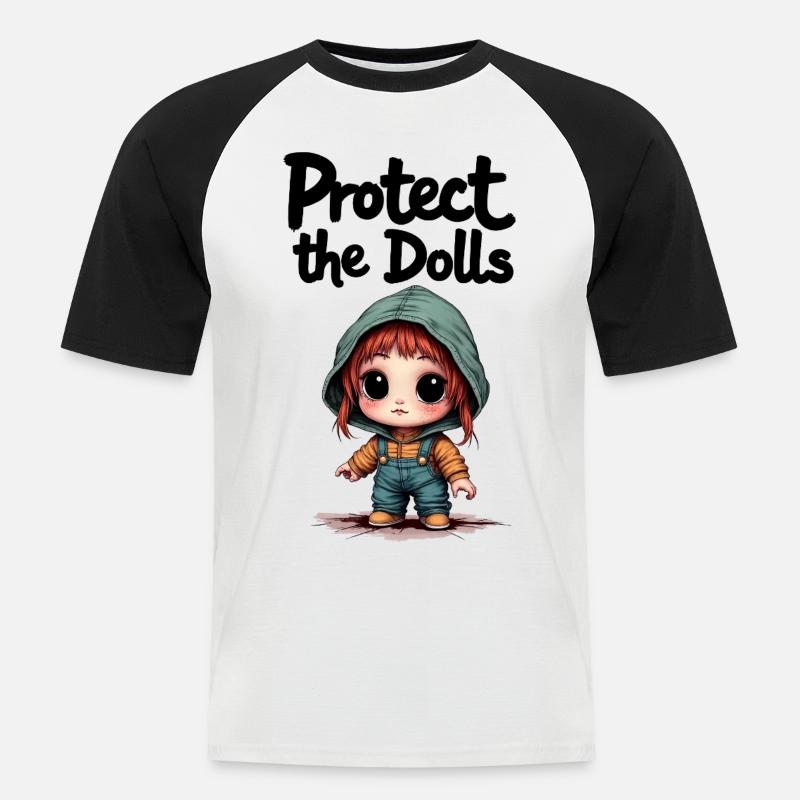 Protect the Dolls - Süße Botschaft - Männer Baseball-T-Shirt - Weiß/Schwarz