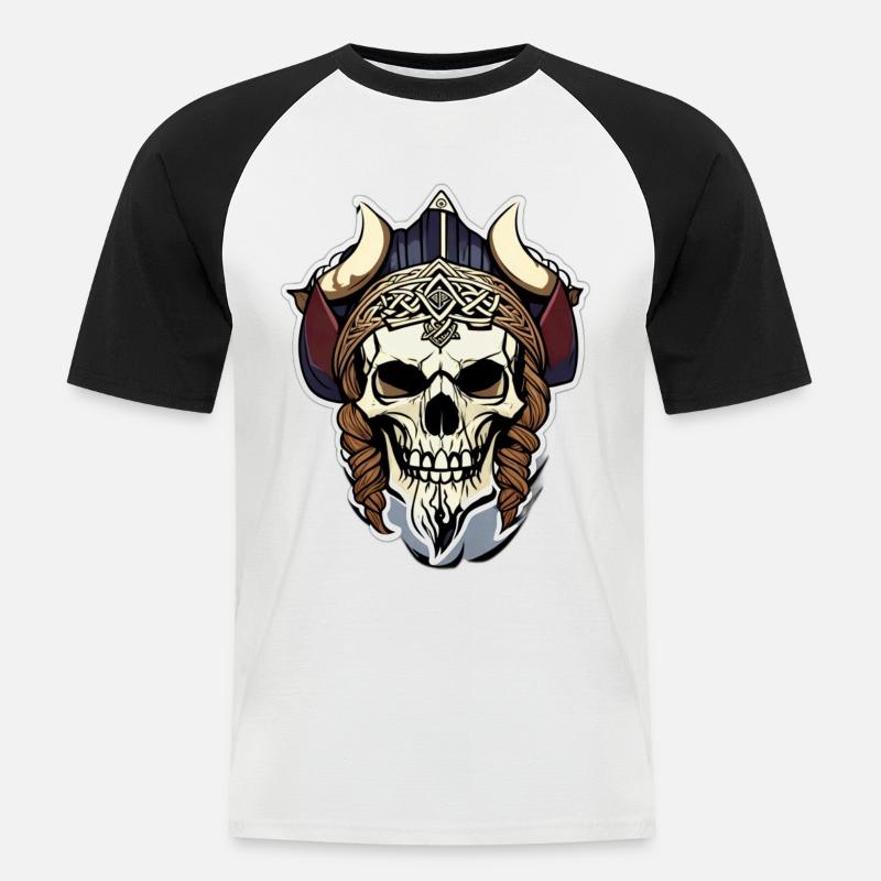 Wikinger Totenschädel - Männer Baseball-T-Shirt - Weiß/Schwarz