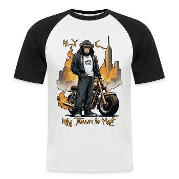 Biker Affe - Männer Baseball-T-Shirt - Weiß/Schwarz - Vorne - Nik (191cm)