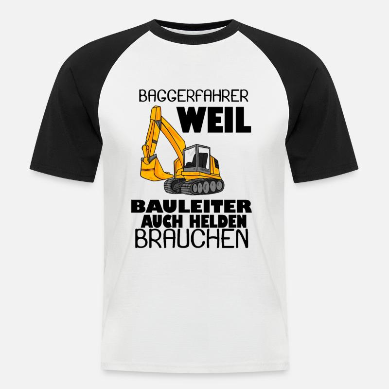 Bauleiter Held Baggerfahrer Spruch - Männer Baseball-T-Shirt - Weiß/Schwarz