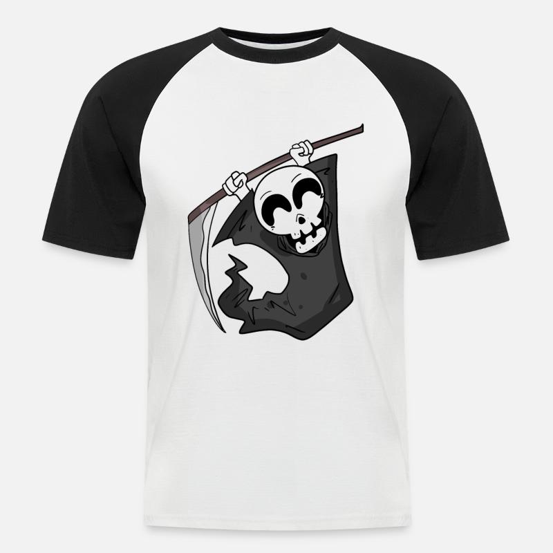 Sensenmann freut sich - Männer Baseball-T-Shirt - Weiß/Schwarz