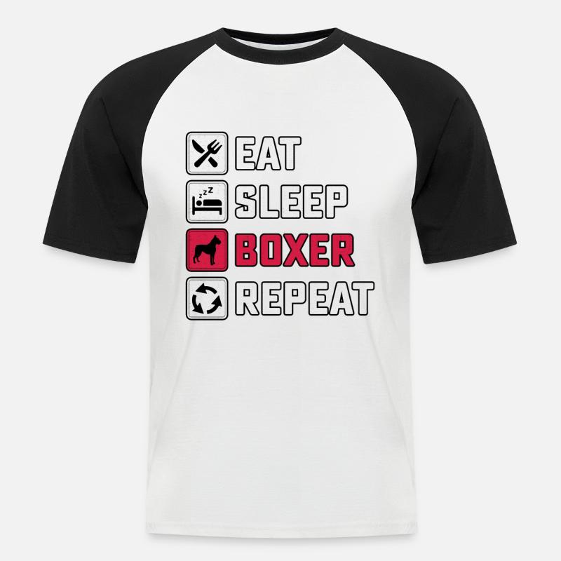 Eat Sleep Boxer Repeat - Männer Baseball-T-Shirt - Weiß/Schwarz