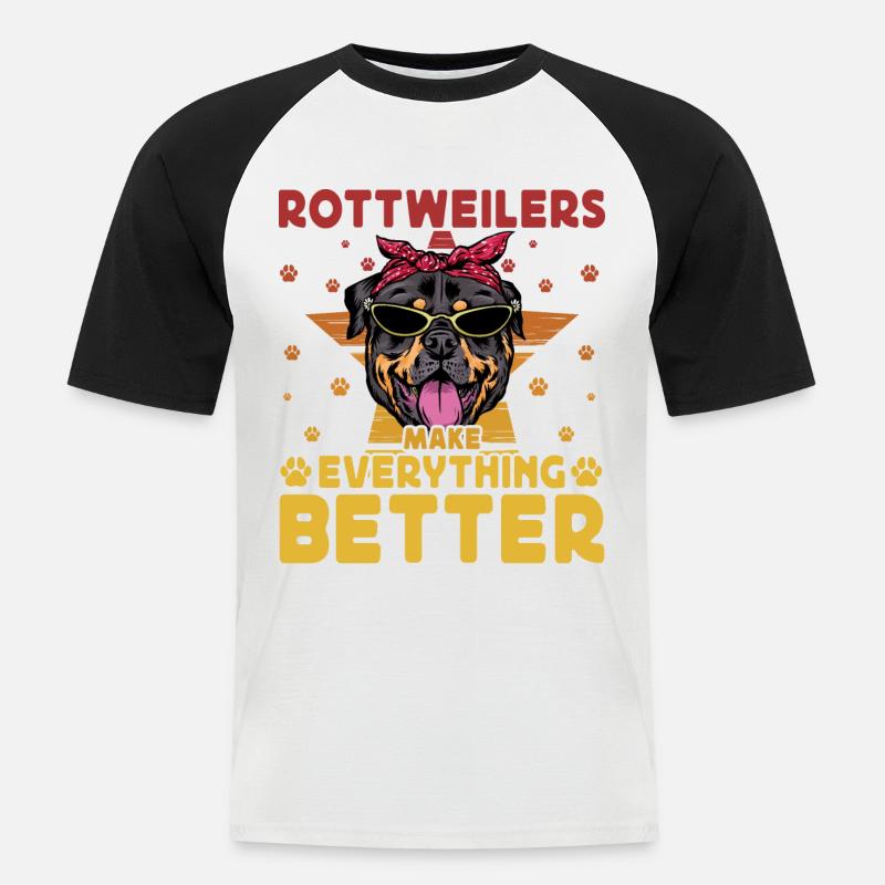 Rottweilers make everything better - Men's Baseball T-Shirt - white/black