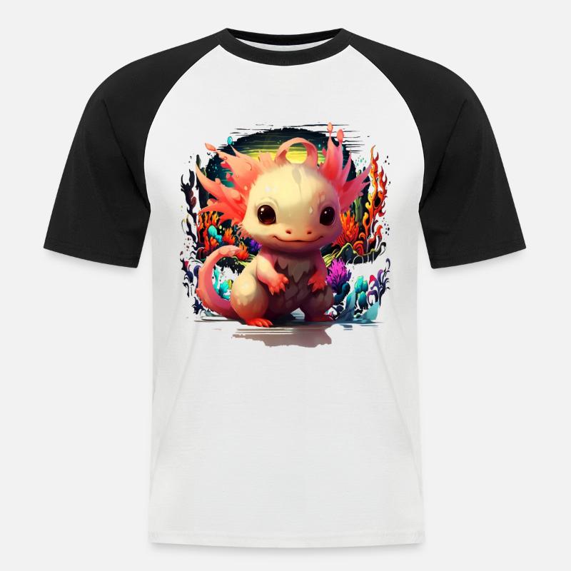 Axolotl - Männer Baseball-T-Shirt - Weiß/Schwarz