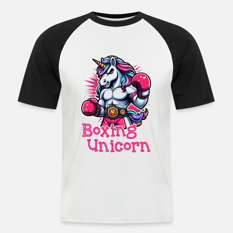 Boxen Einhorn - Männer Baseball-T-Shirt - Weiß/Schwarz