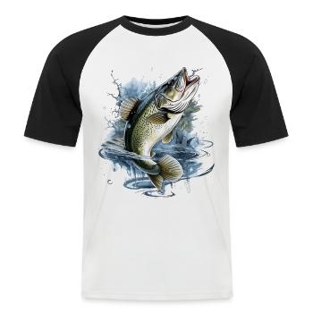 Poisson bar - T-shirt baseball manches courtes Homme - blanc/noir - Devant - Nik (191cm)