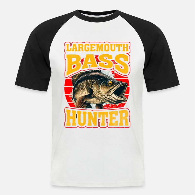 Forellenbarsch-Jäger - Männer Baseball-T-Shirt - Weiß/Schwarz