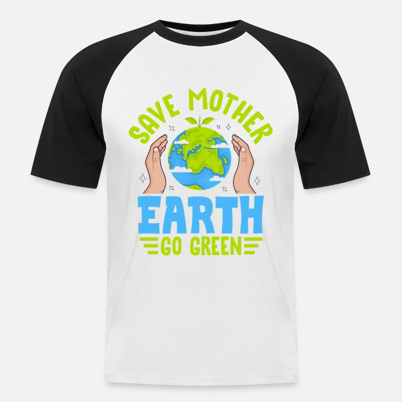 Rettet Mutter Erde, wird grün - Männer Baseball-T-Shirt - Weiß/Schwarz
