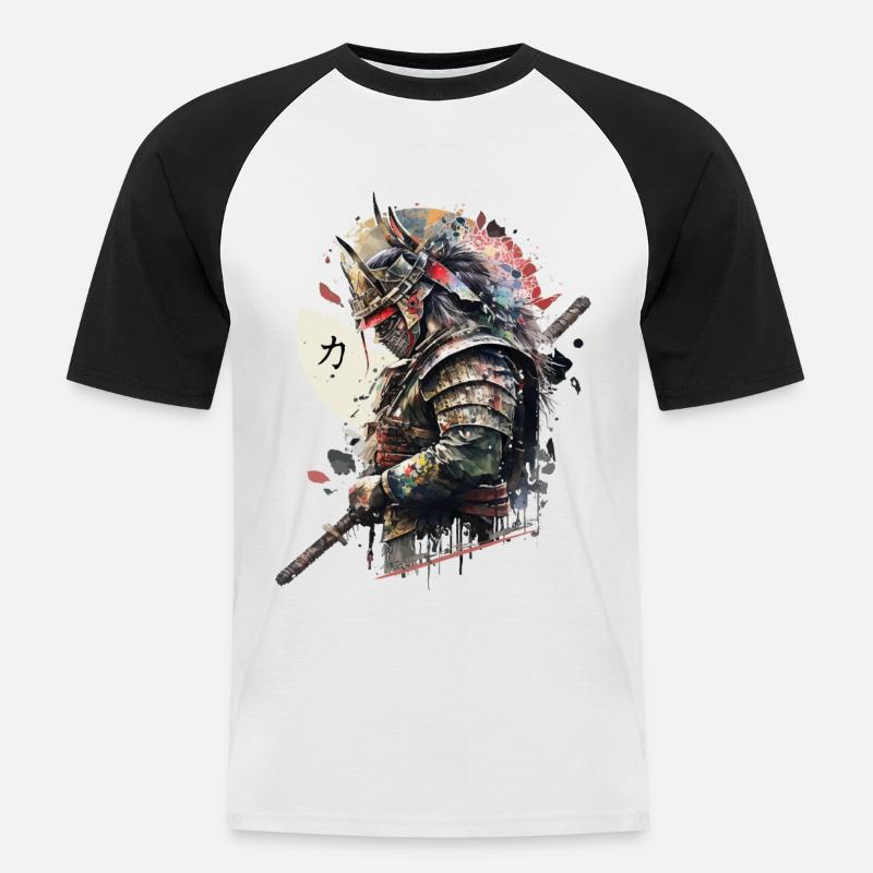 Samurai - Männer Baseball-T-Shirt - Weiß/Schwarz