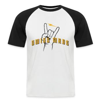 SWISS MADE - T-shirt baseball manches courtes Homme - blanc/noir - Devant - Nik (191cm)
