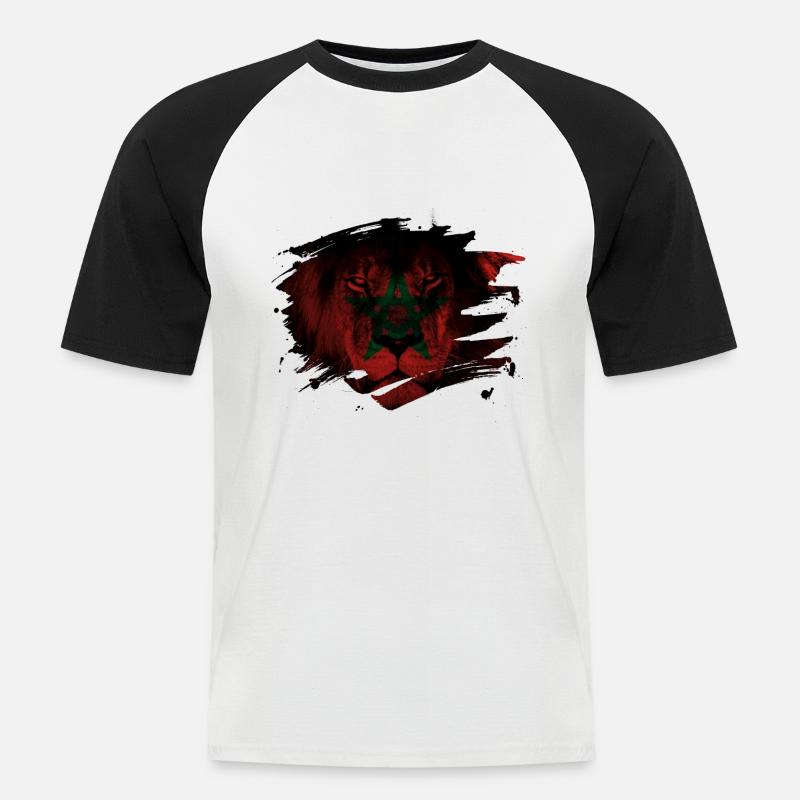 Marokko Lion Flag Paint Splatter - Männer Baseball-T-Shirt - Weiß/Schwarz