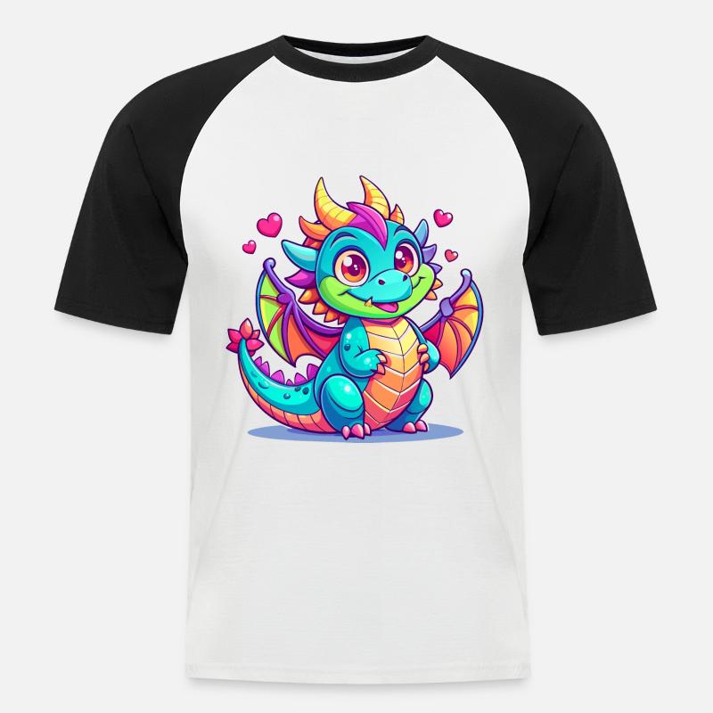 Farbenfroher Drache - Männer Baseball-T-Shirt - Weiß/Schwarz
