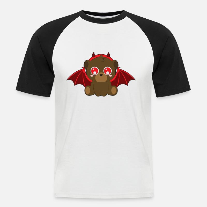 Cute bear devil bat halloween - Men's Baseball T-Shirt - white/black
