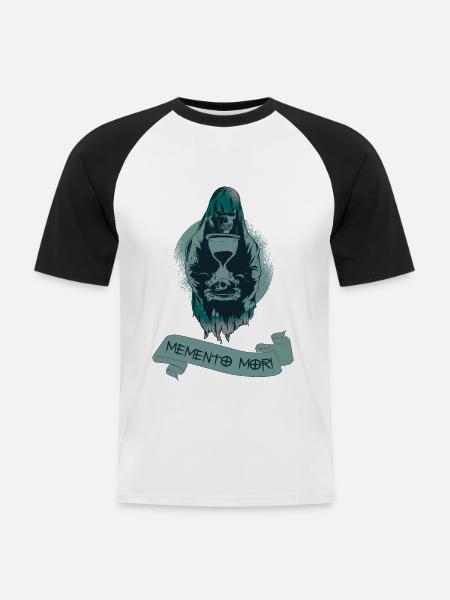 „Memento Mori“, kranium, død, husk - Kortærmet herre-baseballshirt - hvid/sort
