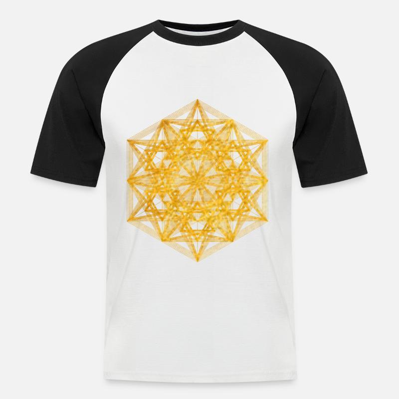Geometrisch dimensionaler Metatrons Cube - Männer Baseball-T-Shirt - Weiß/Schwarz