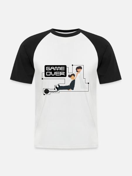 Junggesellenabschied Bachelor Game Over - Männer Baseball-T-Shirt - Weiß/Schwarz