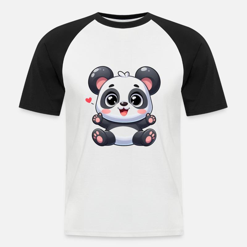Panda 11 - Männer Baseball-T-Shirt - Weiß/Schwarz
