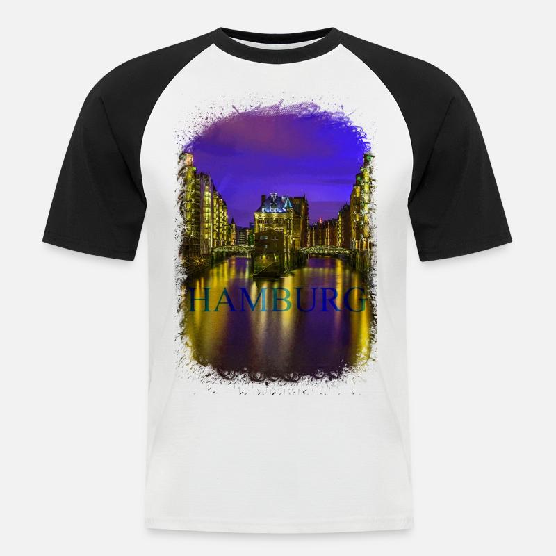 Hamburger Hafen - Männer Baseball-T-Shirt - Weiß/Schwarz