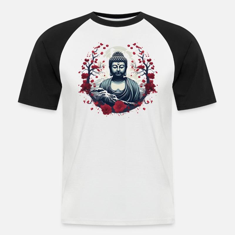 Buddha-Statue - Männer Baseball-T-Shirt - Weiß/Schwarz