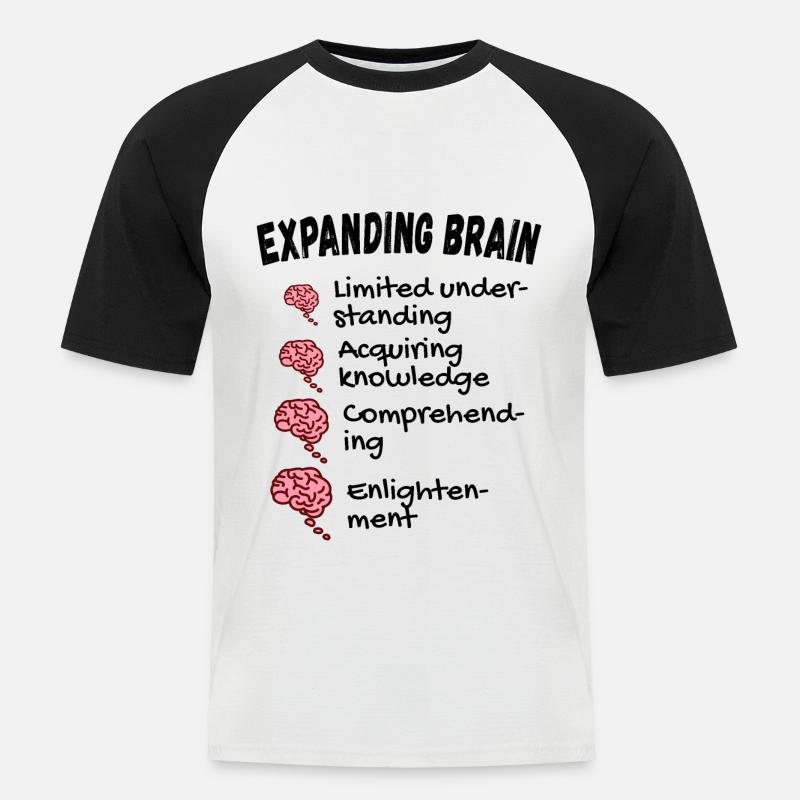 Gehirn erweitern - Expanding Brain Meme - Männer Baseball-T-Shirt - Weiß/Schwarz