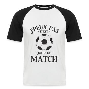 Jour de match de foot - T-shirt baseball manches courtes Homme - blanc/noir - Devant - Nik (191cm)