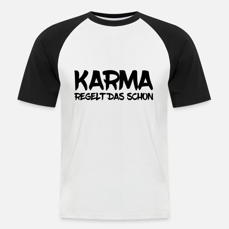Karma regelt das schon - Männer Baseball-T-Shirt - Weiß/Schwarz