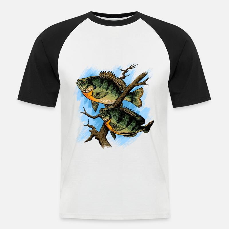 Bluegill Illustration Angeln Pullover Design - Männer Baseball-T-Shirt - Weiß/Schwarz
