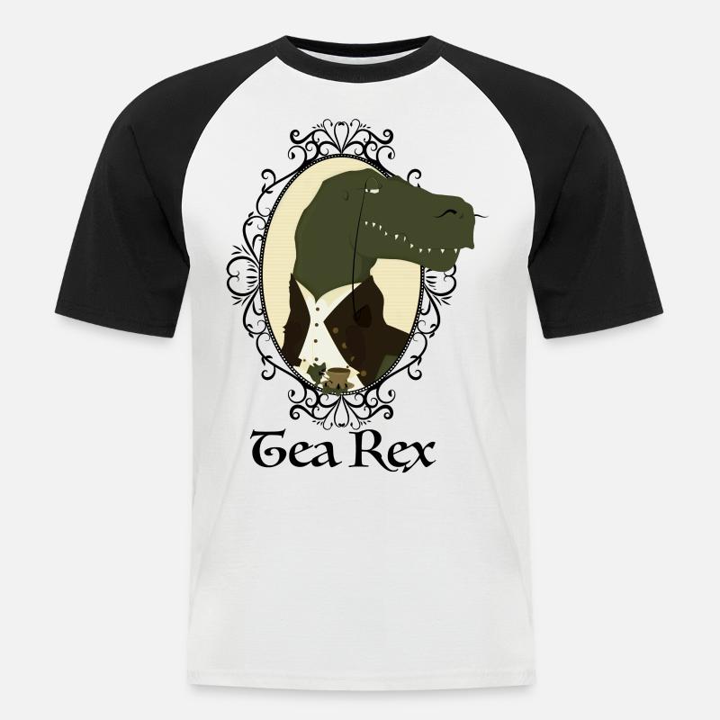 Tea Rex - Männer Baseball-T-Shirt - Weiß/Schwarz