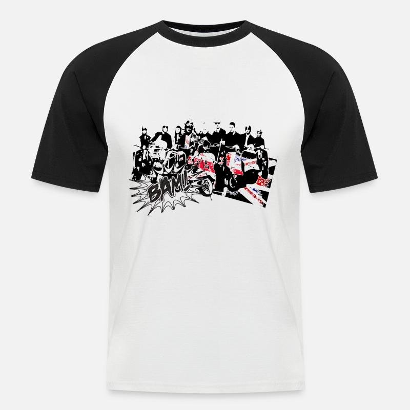 Mods auf Rollern 2 - Männer Baseball-T-Shirt - Weiß/Schwarz