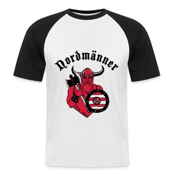 Vikings, cool , drôle - T-shirt baseball manches courtes Homme - blanc/noir - Devant - Nik (191cm)