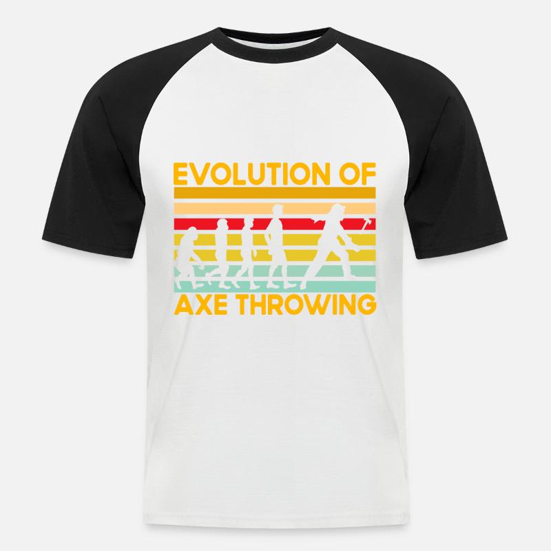 Evolution of Axe Throwing - Männer Baseball-T-Shirt - Weiß/Schwarz