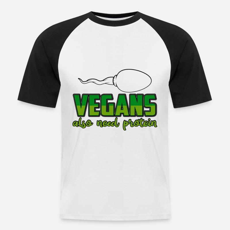 Vegans also need protein - Männer Baseball-T-Shirt - Weiß/Schwarz