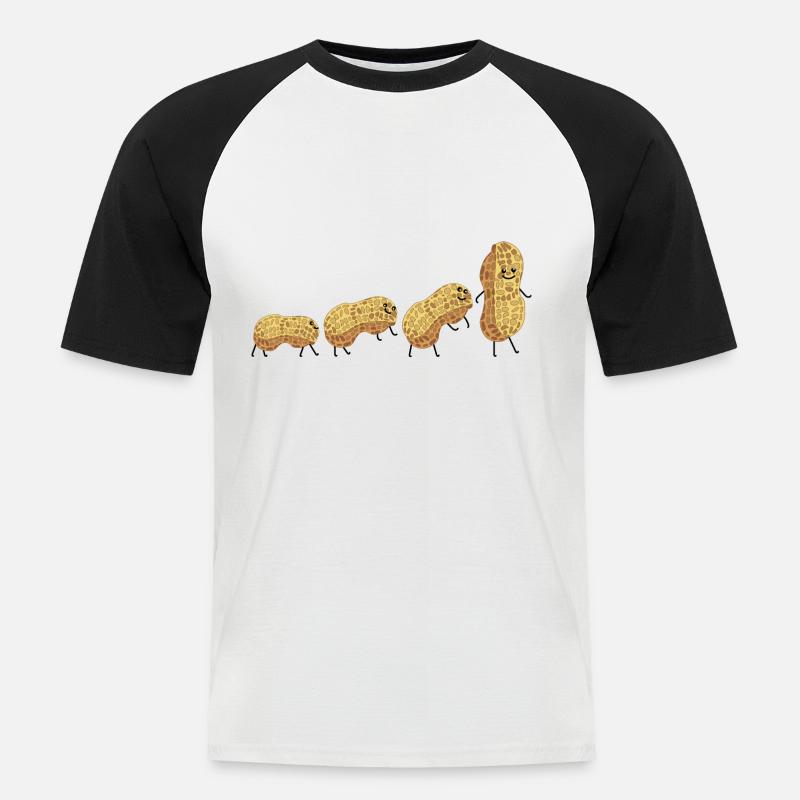 Erdnuss Evolution - Männer Baseball-T-Shirt - Weiß/Schwarz