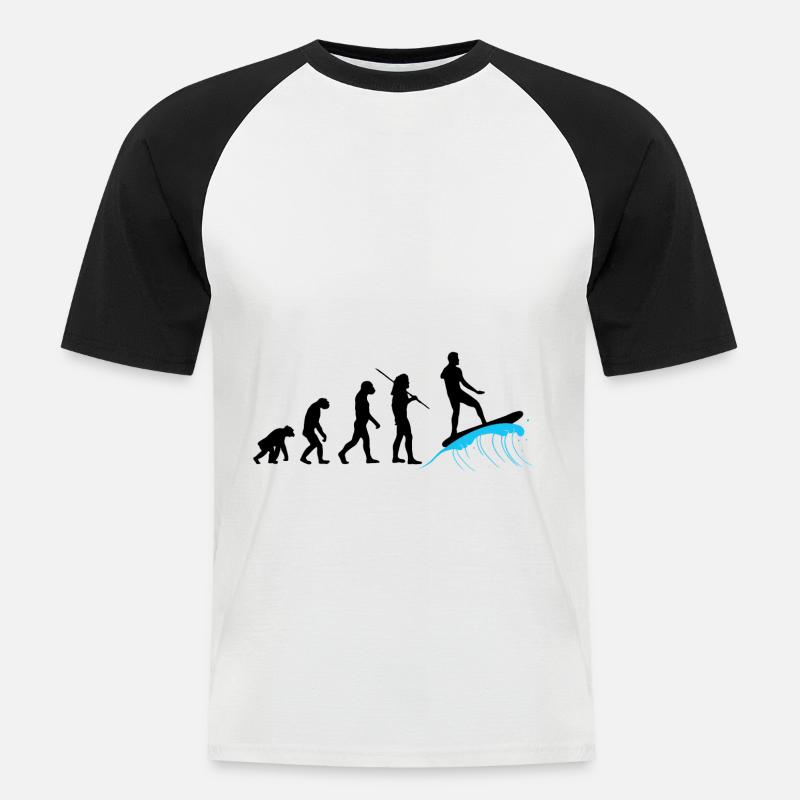 Evolution - Surfing - Männer Baseball-T-Shirt - Weiß/Schwarz