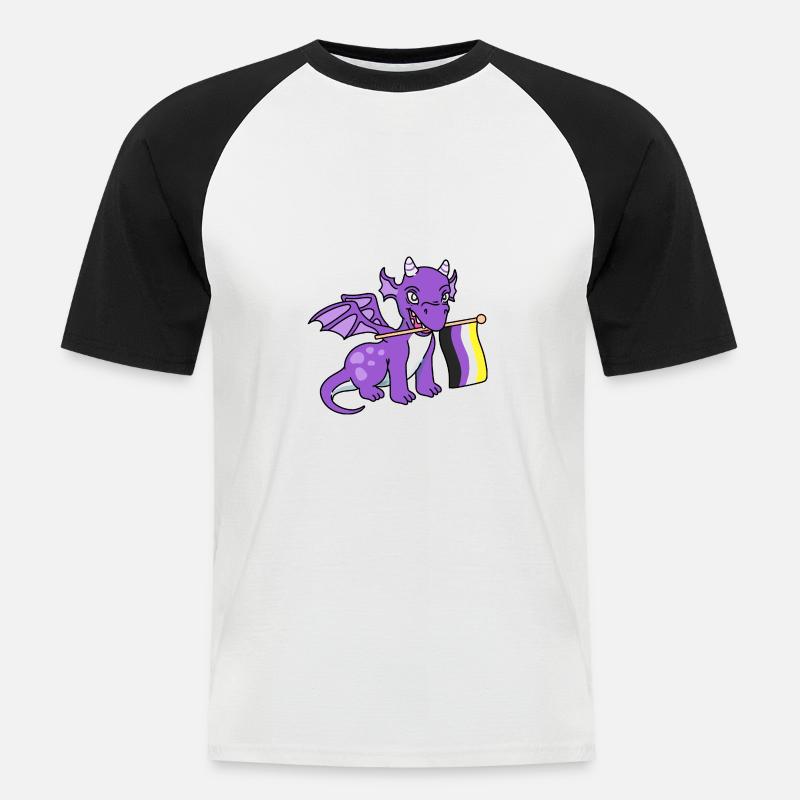 Nonbinary Pride Drache Nonbinary Pride - Männer Baseball-T-Shirt - Weiß/Schwarz