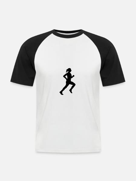 Joggande springande kvinna sportig - Kortärmad basebolltröja herr - vit/svart
