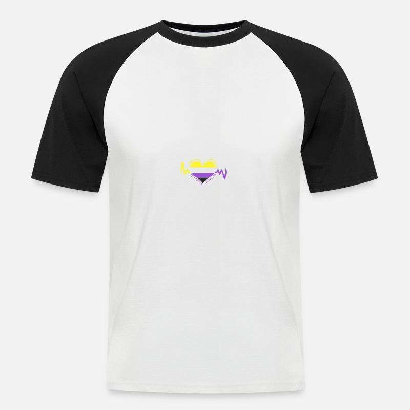 Nonbinary Pride Heartbeat Nonbinary Pride - T-shirt baseball manches courtes Homme - blanc/noir