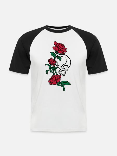 skull and roses es123 - Men's Baseball T-Shirt - white/black