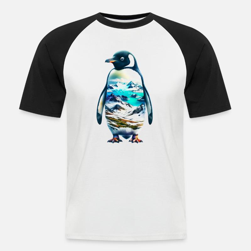 Pinguin - Männer Baseball-T-Shirt - Weiß/Schwarz