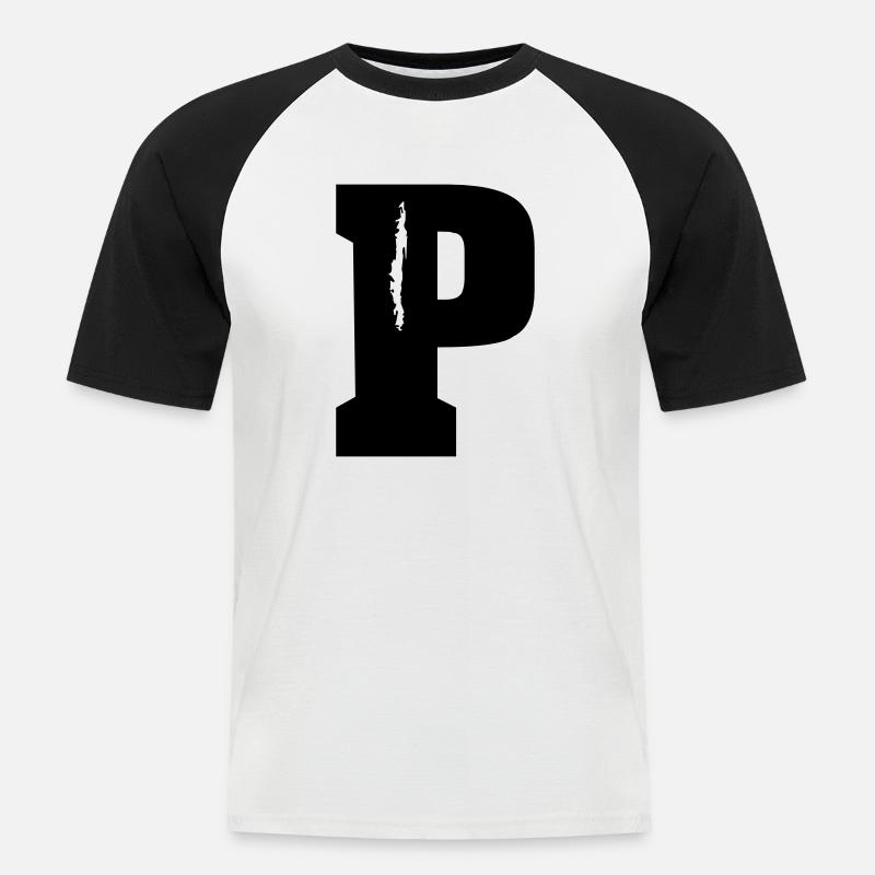 P - Buchstabe - Männer Baseball-T-Shirt - Weiß/Schwarz