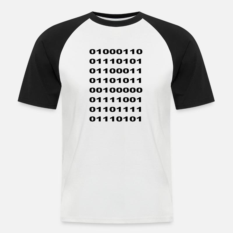 "Fuck You" Binary - Männer Baseball-T-Shirt - Weiß/Schwarz